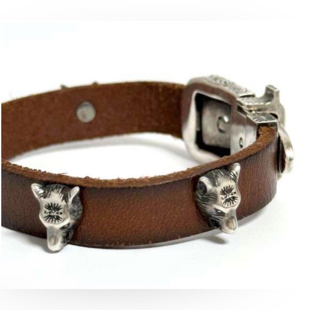 NIB Gucci Unisex Anger Forest Wolf Head Leather Bracelet in Brown - Picture 6 of 12